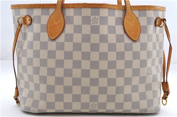 Authentic Louis Vuitton Damier Azur Neverfull PM Tote Bag N51110 LV 1454E