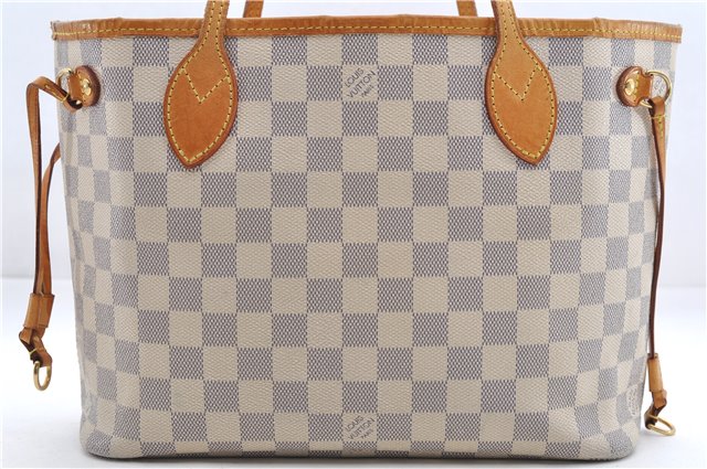 Authentic Louis Vuitton Damier Azur Neverfull PM Tote Bag N51110 LV 1454E