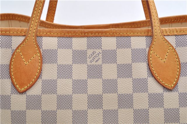Authentic Louis Vuitton Damier Azur Neverfull PM Tote Bag N51110 LV 1454E