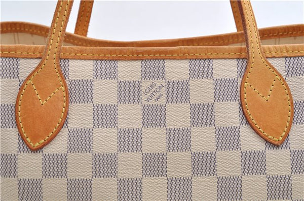 Authentic Louis Vuitton Damier Azur Neverfull PM Tote Bag N51110 LV 1454E