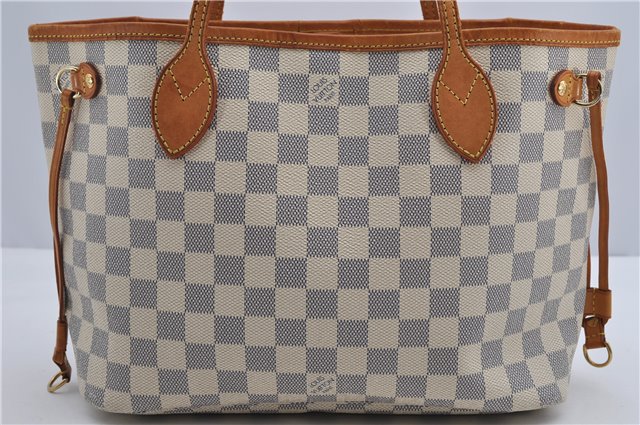 Authentic Louis Vuitton Damier Azur Neverfull PM Tote Bag N51110 LV 2034F