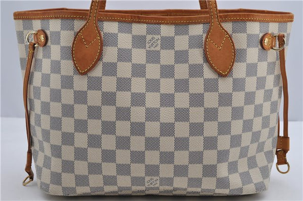 Authentic Louis Vuitton Damier Azur Neverfull PM Tote Bag N51110 LV 2034F