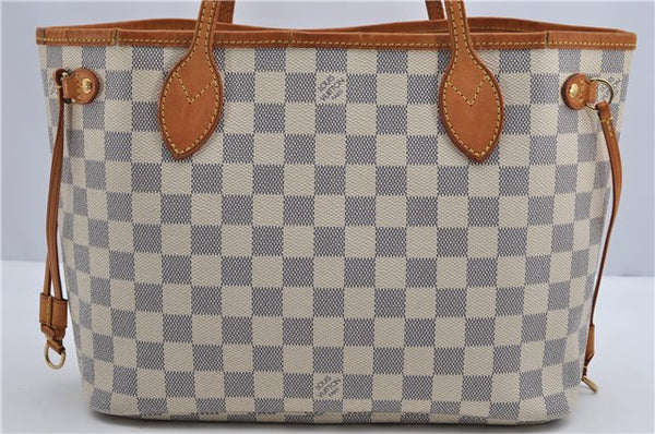 Authentic Louis Vuitton Damier Azur Neverfull PM Tote Bag N51110 LV 2034F