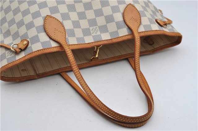 Authentic Louis Vuitton Damier Azur Neverfull PM Tote Bag N51110 LV 2034F