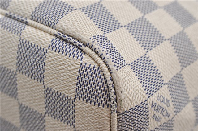 Authentic Louis Vuitton Damier Azur Neverfull PM Tote Bag N51110 LV 2034F