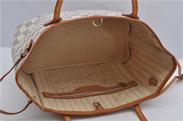 Authentic Louis Vuitton Damier Azur Neverfull PM Tote Bag N51110 LV 2034F