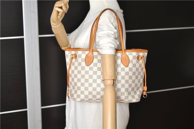 Authentic Louis Vuitton Damier Azur Neverfull PM Tote Bag N51110 LV 2034F