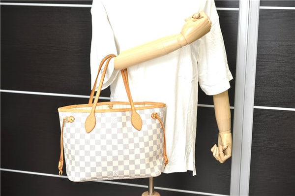 Authentic Louis Vuitton Damier Azur Neverfull PM Tote Bag N51110 LV 2200D