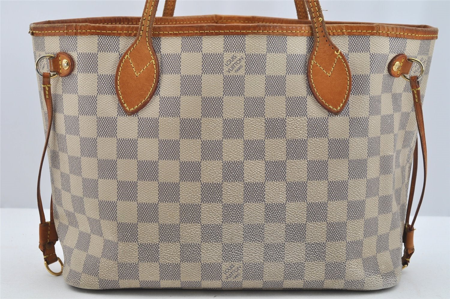Authentic Louis Vuitton Damier Azur Neverfull PM Tote Bag N51110 LV 2542I