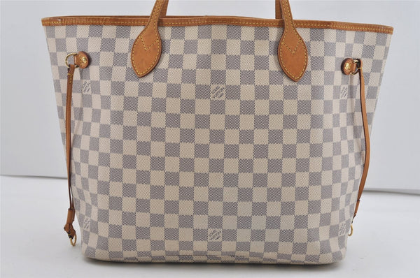 Authentic Louis Vuitton Damier Azur Neverfull MM Tote Bag N51107 LV 2665I
