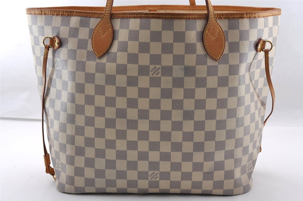 Authentic Louis Vuitton Damier Azur Neverfull MM Tote Bag N51107 LV 2682I