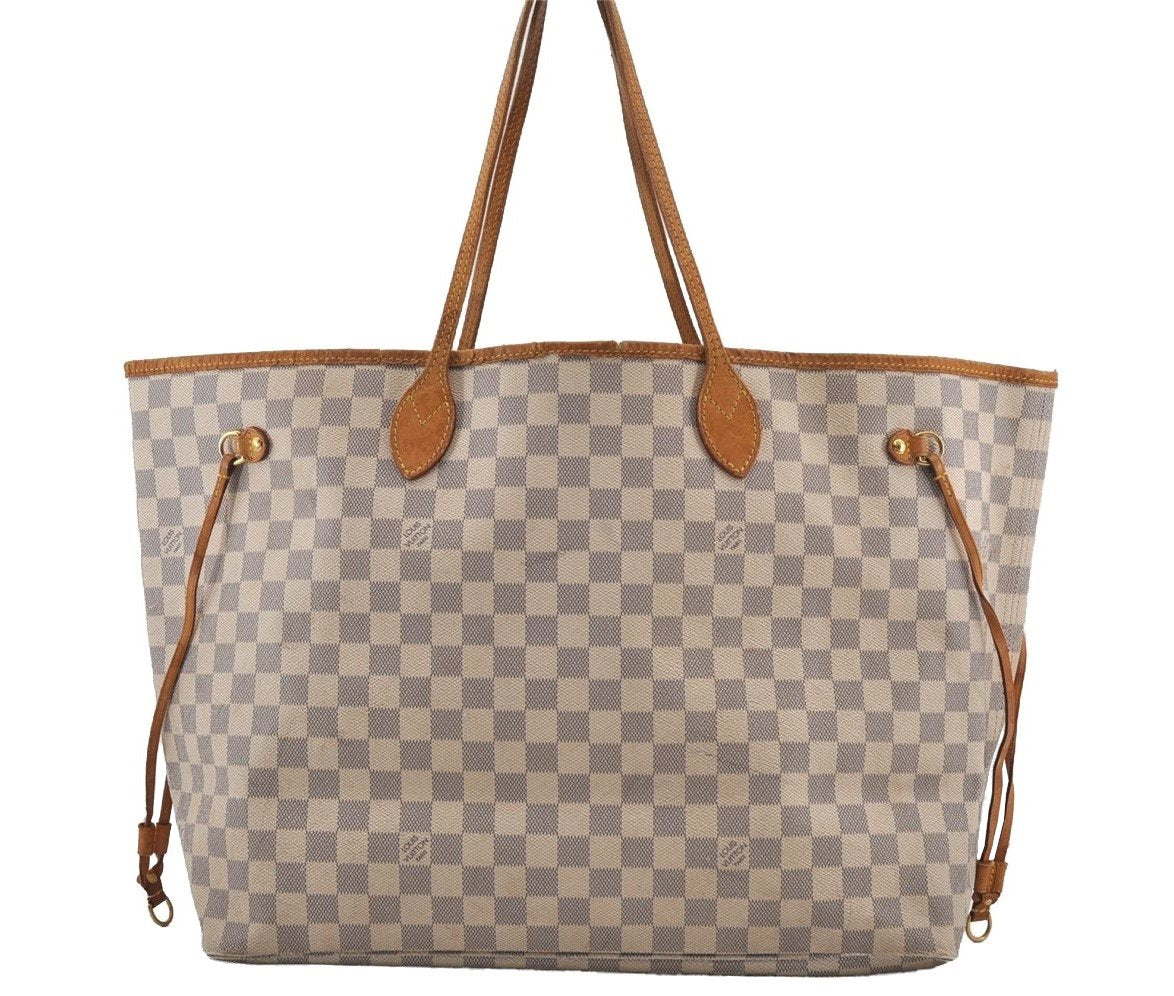 Authentic Louis Vuitton Damier Azur Neverfull GM N51108 Shoulder Tote Bag 3184I