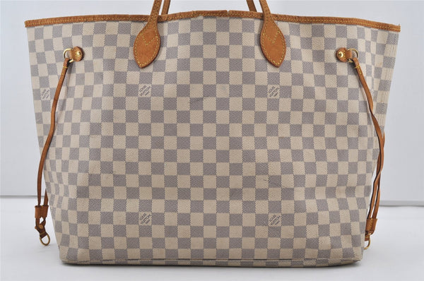 Authentic Louis Vuitton Damier Azur Neverfull GM N51108 Shoulder Tote Bag 3184I