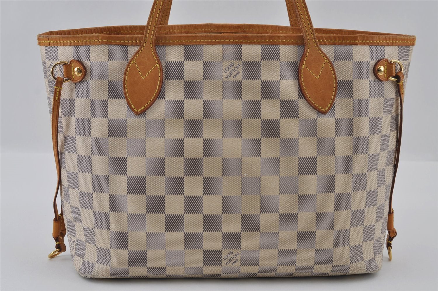 Authentic Louis Vuitton Damier Azur Neverfull PM Tote Bag N51110 LV 3328I