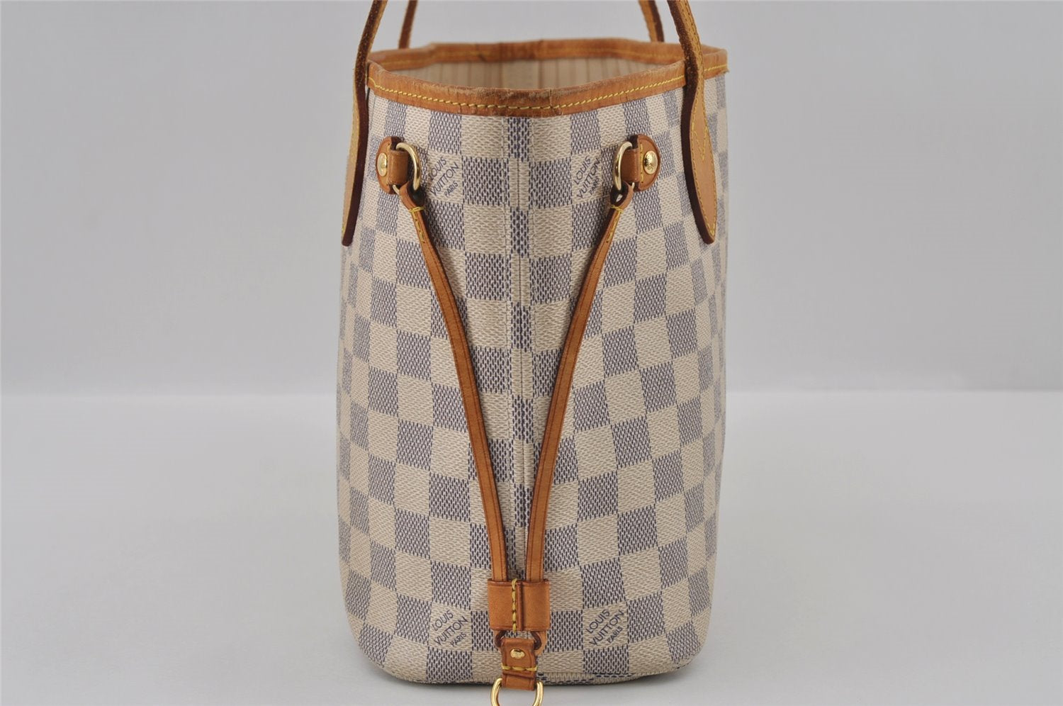 Authentic Louis Vuitton Damier Azur Neverfull PM Tote Bag N51110 LV 3328I