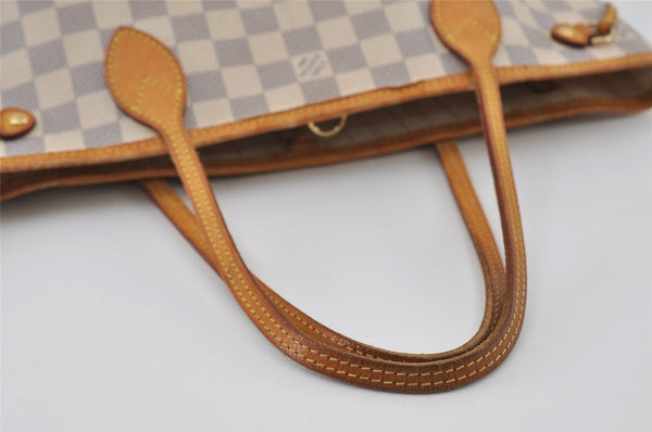 Authentic Louis Vuitton Damier Azur Neverfull PM Tote Bag N51110 LV 3328I