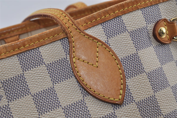 Authentic Louis Vuitton Damier Azur Neverfull PM Tote Bag N51110 LV 3328I