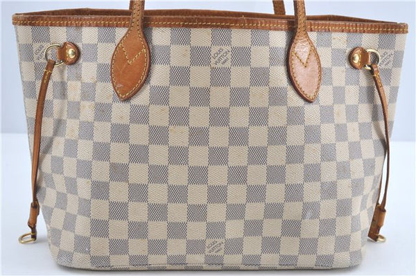Authentic Louis Vuitton Damier Azur Neverfull PM Tote Bag N51110 LV 3594A