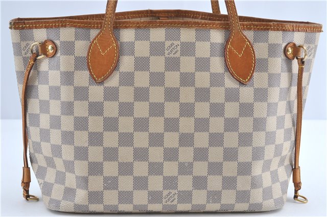 Authentic Louis Vuitton Damier Azur Neverfull PM Tote Bag N51110 LV 3594A