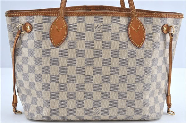 Authentic Louis Vuitton Damier Azur Neverfull PM Tote Bag N51110 LV 3594A
