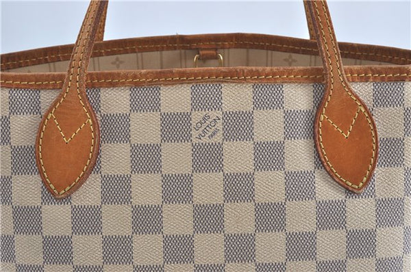 Authentic Louis Vuitton Damier Azur Neverfull PM Tote Bag N51110 LV 3594A
