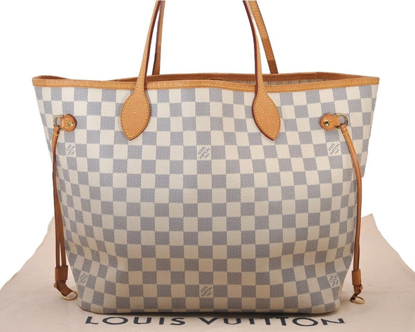 Authentic Louis Vuitton Damier Azur Neverfull MM Tote Bag N51107 LV 3954I