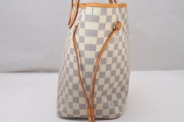 Authentic Louis Vuitton Damier Azur Neverfull MM Tote Bag N51107 LV 3954I
