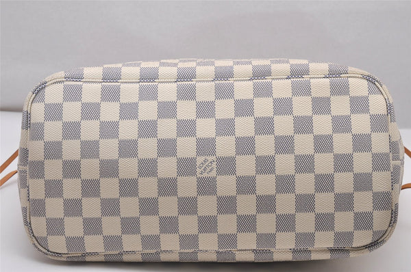 Authentic Louis Vuitton Damier Azur Neverfull MM Tote Bag N51107 LV 3954I