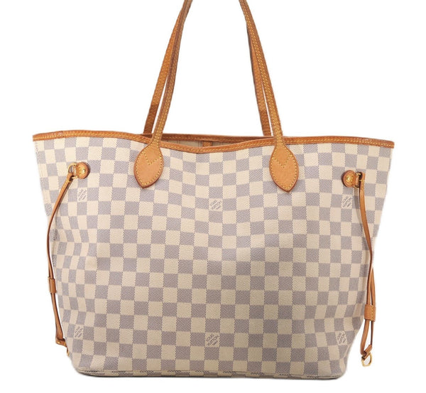 Authentic Louis Vuitton Damier Azur Neverfull MM Tote Bag N51107 LV 4988F