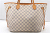 Authentic Louis Vuitton Damier Azur Neverfull MM Tote Bag N51107 LV 4988F