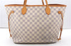 Authentic Louis Vuitton Damier Azur Neverfull MM Tote Bag N51107 LV 4988F