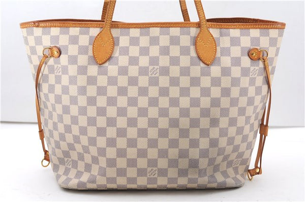 Authentic Louis Vuitton Damier Azur Neverfull MM Tote Bag N51107 LV 4988F