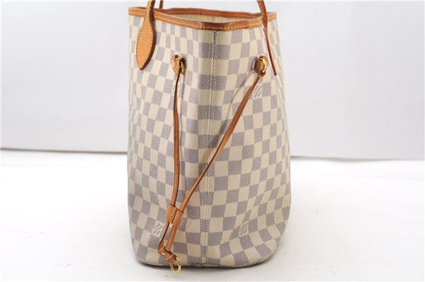 Authentic Louis Vuitton Damier Azur Neverfull MM Tote Bag N51107 LV 4988F