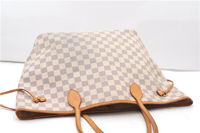 Authentic Louis Vuitton Damier Azur Neverfull MM Tote Bag N51107 LV 4988F