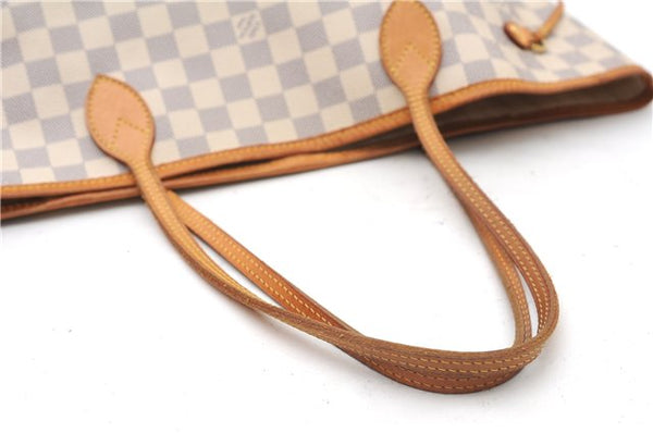 Authentic Louis Vuitton Damier Azur Neverfull MM Tote Bag N51107 LV 4988F