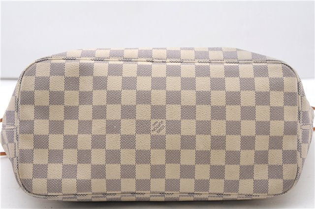 Authentic Louis Vuitton Damier Azur Neverfull MM Tote Bag N51107 LV 4988F