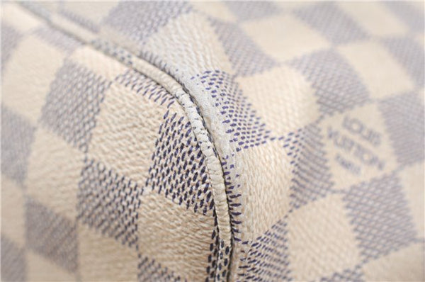 Authentic Louis Vuitton Damier Azur Neverfull MM Tote Bag N51107 LV 4988F