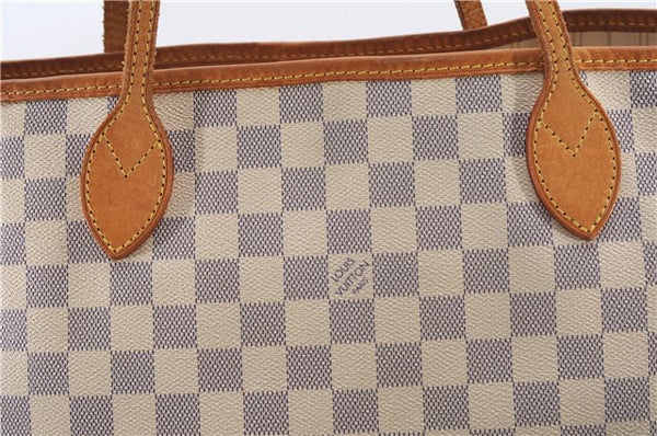 Authentic Louis Vuitton Damier Azur Neverfull MM Tote Bag N51107 LV 4988F