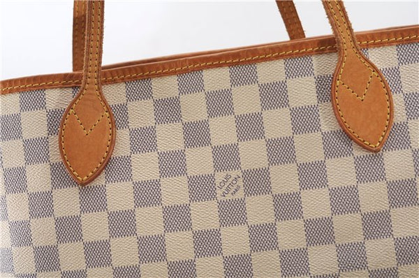 Authentic Louis Vuitton Damier Azur Neverfull MM Tote Bag N51107 LV 4988F