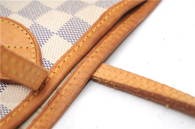 Authentic Louis Vuitton Damier Azur Neverfull MM Tote Bag N51107 LV 4988F