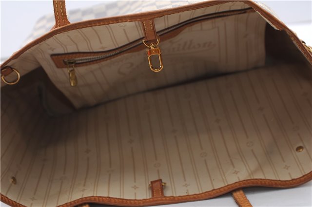 Authentic Louis Vuitton Damier Azur Neverfull MM Tote Bag N51107 LV 4988F