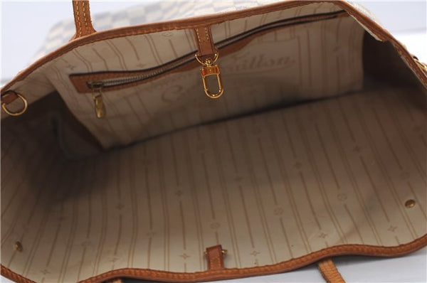 Authentic Louis Vuitton Damier Azur Neverfull MM Tote Bag N51107 LV 4988F