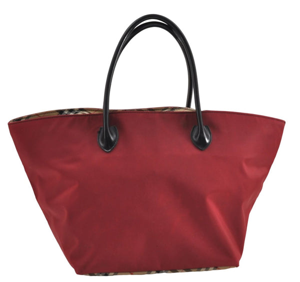 Authentic BURBERRY BLUE LABEL Shoulder Tote Bag Nylon Leather Red Beige 5378D