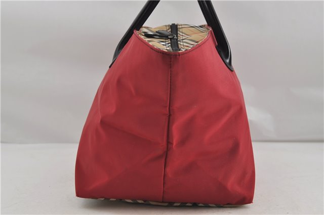 Authentic BURBERRY BLUE LABEL Shoulder Tote Bag Nylon Leather Red Beige 5378D