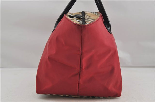 Authentic BURBERRY BLUE LABEL Shoulder Tote Bag Nylon Leather Red Beige 5378D