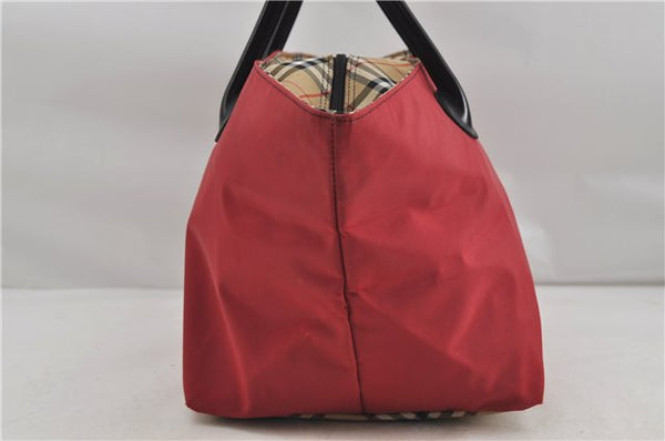 Authentic BURBERRY BLUE LABEL Shoulder Tote Bag Nylon Leather Red Beige 5378D