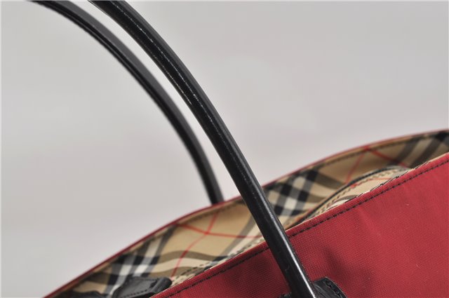 Authentic BURBERRY BLUE LABEL Shoulder Tote Bag Nylon Leather Red Beige 5378D