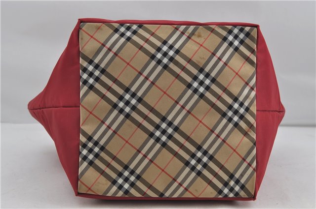 Authentic BURBERRY BLUE LABEL Shoulder Tote Bag Nylon Leather Red Beige 5378D