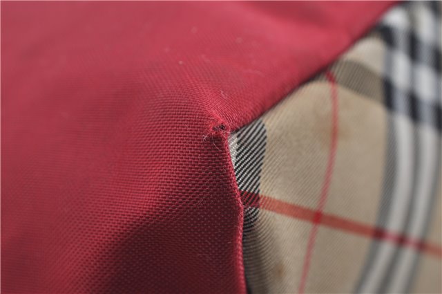 Authentic BURBERRY BLUE LABEL Shoulder Tote Bag Nylon Leather Red Beige 5378D
