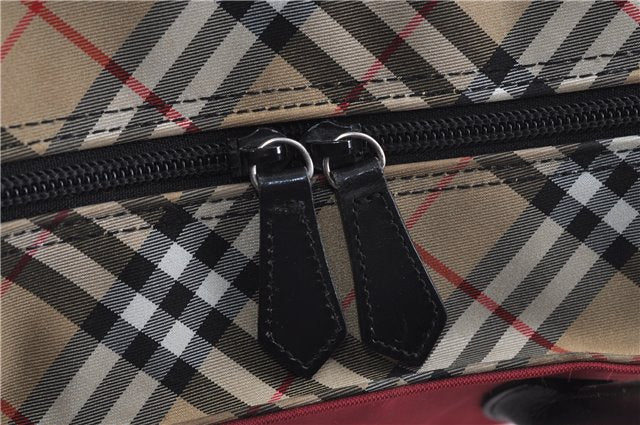 Authentic BURBERRY BLUE LABEL Shoulder Tote Bag Nylon Leather Red Beige 5378D